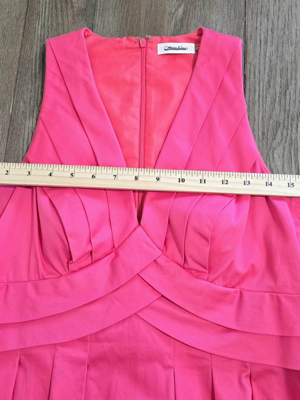 Calvin Klein Hot Pink Fit & Flare Dress 6 Pleated V-Neck Event Cocktail Party
